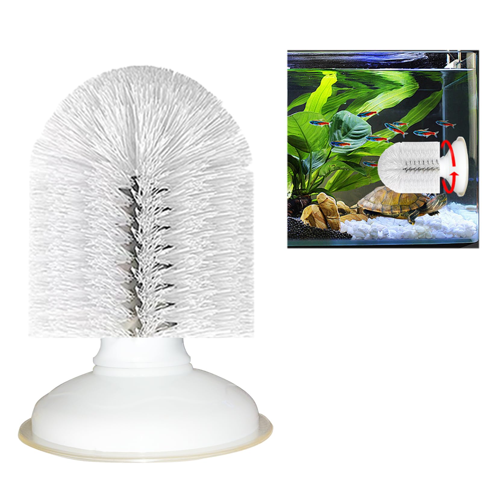 Turtle Brush with Suction Cup, 2025 New Turtle Tank Accessories. The Suction Cup Size is Increased for More Stable Suction, and The Brush Adopts A Rotating Suction Method for Easy Use.