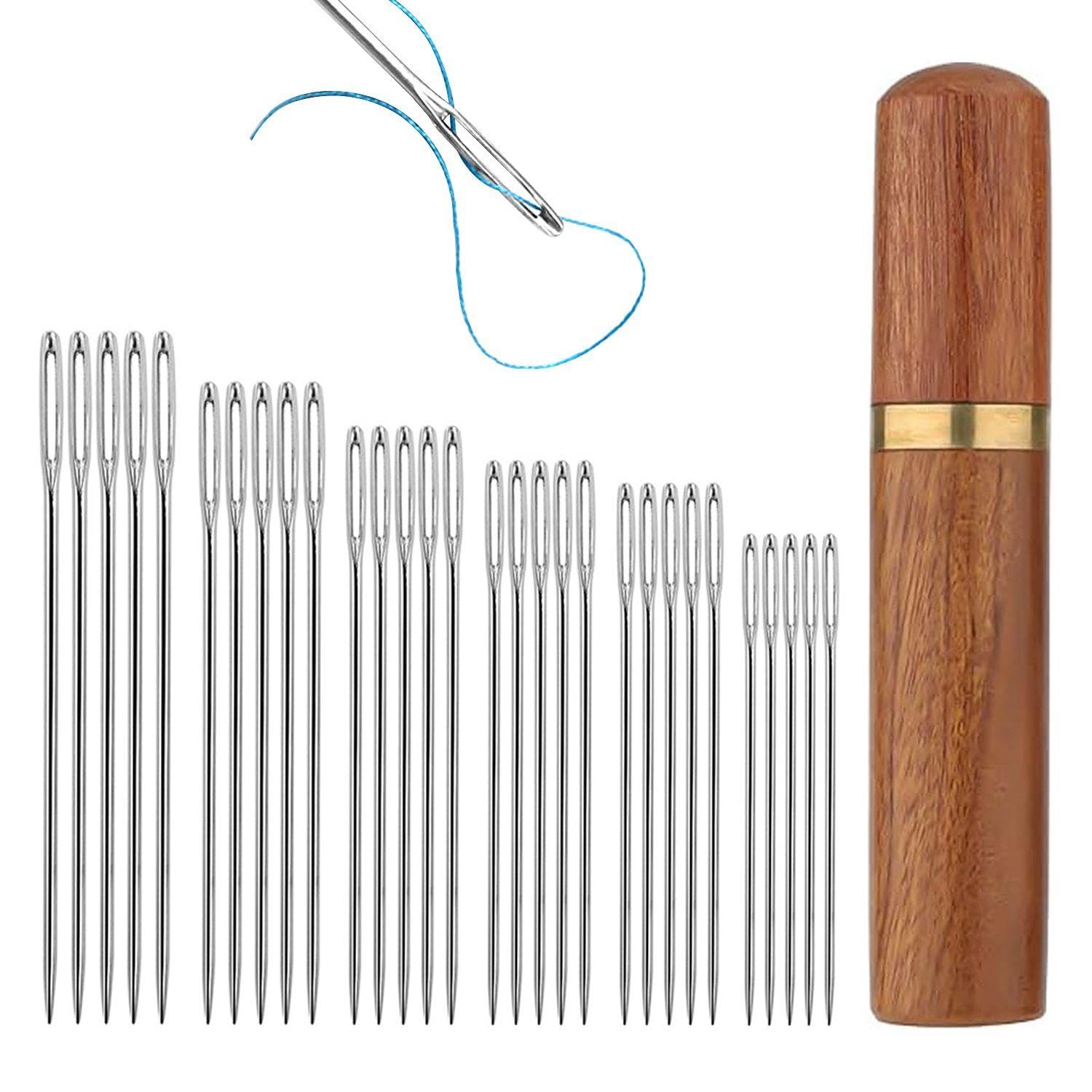 OODJVN 30 Handmade Sewing Needles, 1 Rosewood Needle Box, Clothing Sewing Props, Holiday S, Sewing Storage Box, Portable Anti-Lost Storage Box, Outdoor Travel Tools.