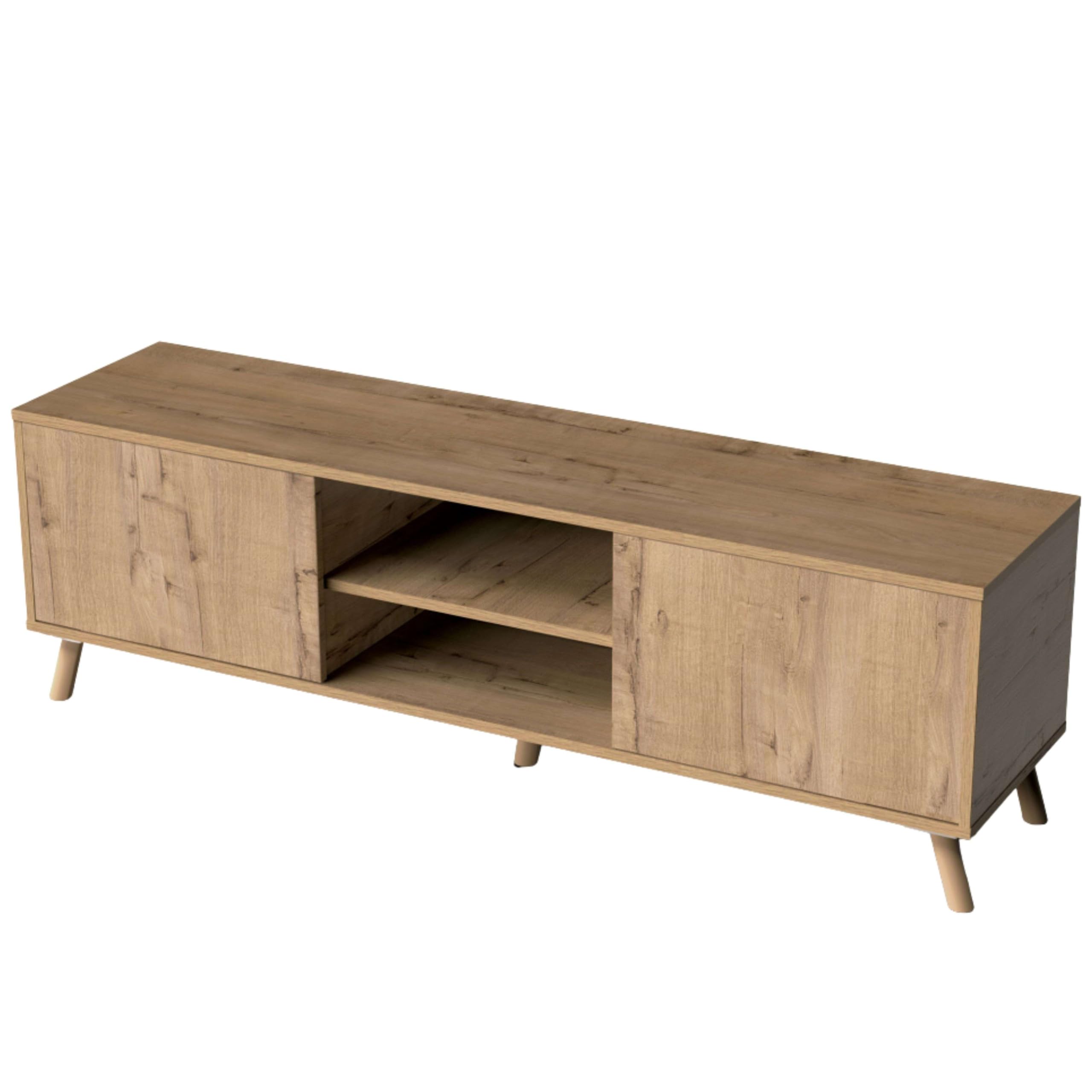 MUEBLES PITARCH | Mueble TV con Patas 2 Puertas y Estante, Mueble de Televisión Industrial, Roble Gold, 55x160x40cm, Módulo de Salón, Moderno, Modelo Oslo