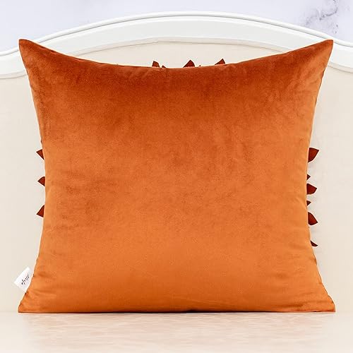 Miniatura 2 de Alerfa Funda de almohada decorativa de terciopelo naranja hecho a mano con diseño de flores 3D con cremallera oculta para sofá cama sala de estar