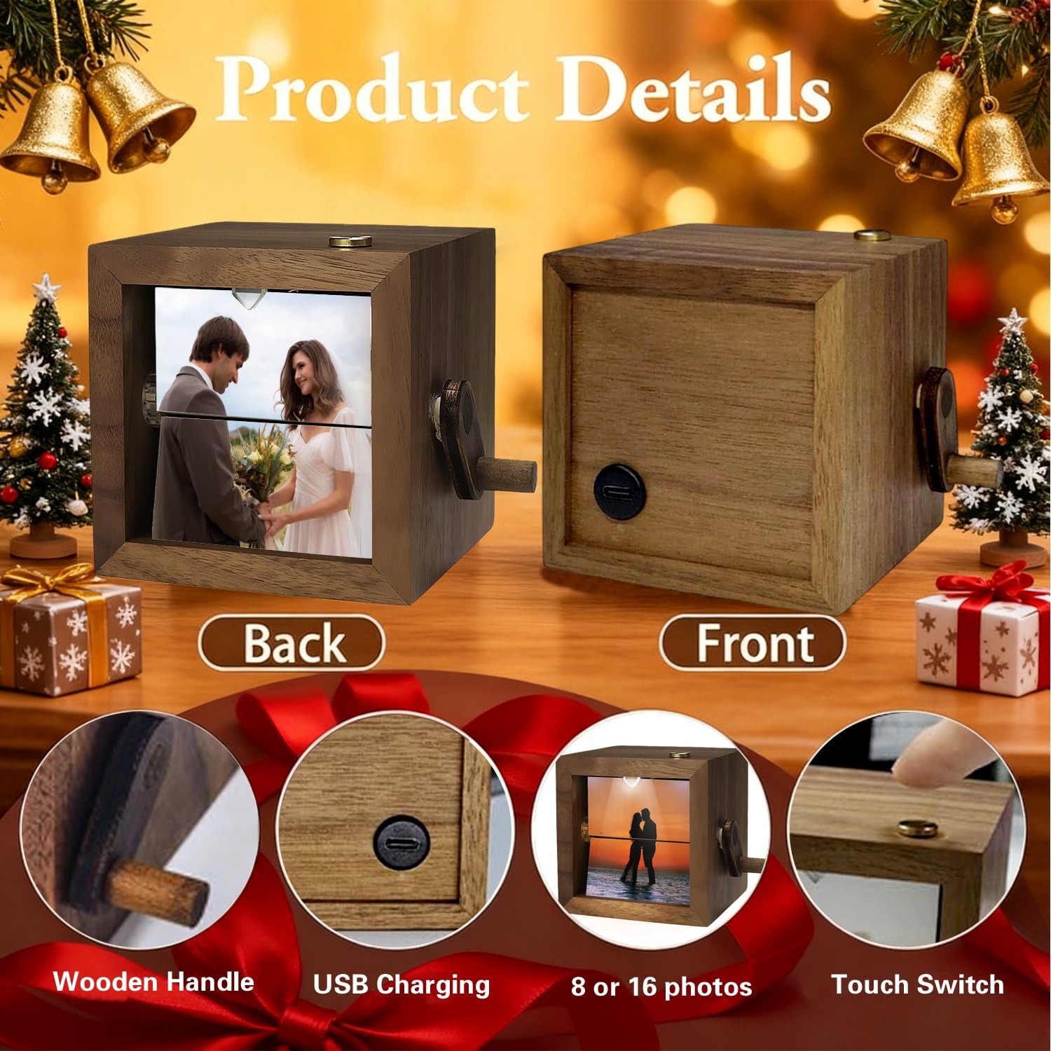 Caja de luz personalizada personalizada con imagen de movimiento, caja de recuerdo romántica personalizada con manivela, caja de regalo hecha a mano con memoria de amor