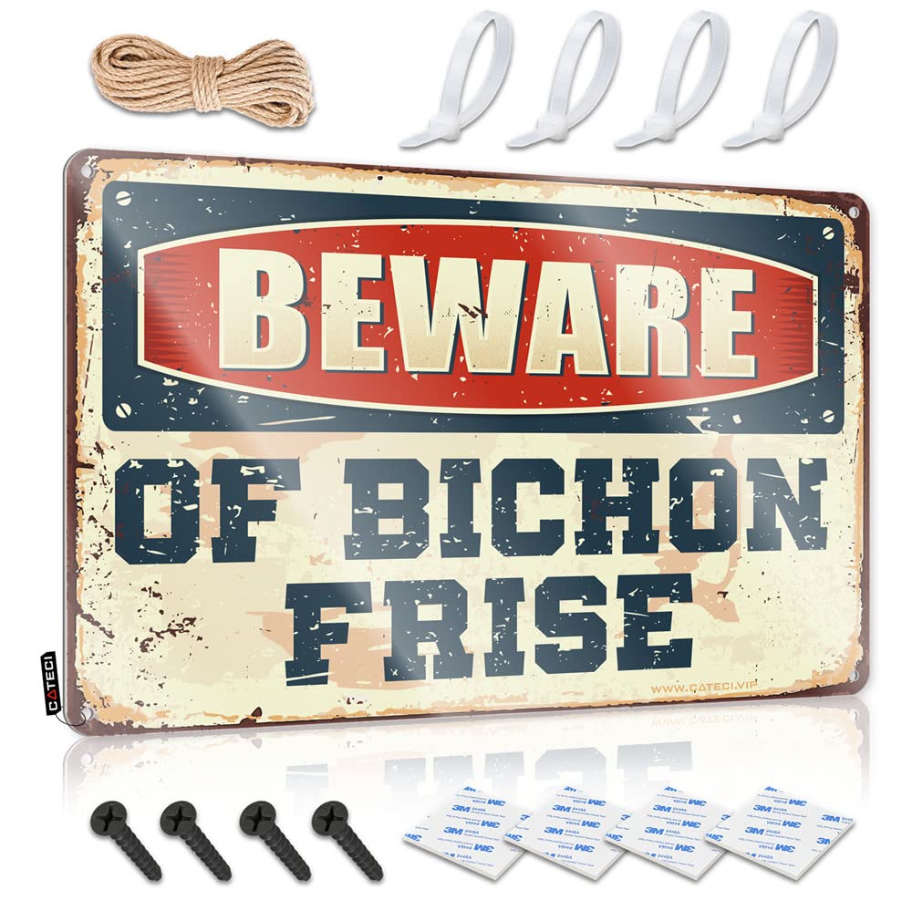 Beware Of Bichon Frise Art Tin Decorative | Fluffy Maid Of Honor Gift Hanging Art For Math Living Room(30X40CM)