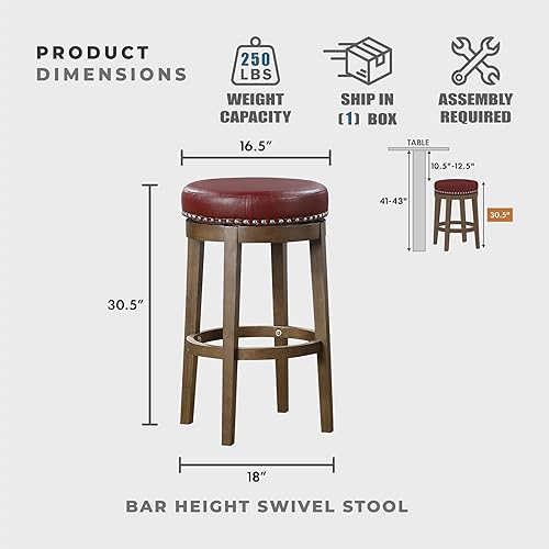 Miniatura 3 de Lexicon Kenmare Taburete giratorio de altura de pub (juego de 2), 29 pulgadas de alto, rojo
