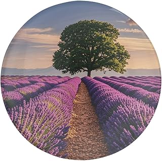 Glass Fridge Magnets Fridge Stickers Lavender Fields and Trees Print Strong Magnetic Refrigerator Round Refrigerator Magnets for Office Kitchen