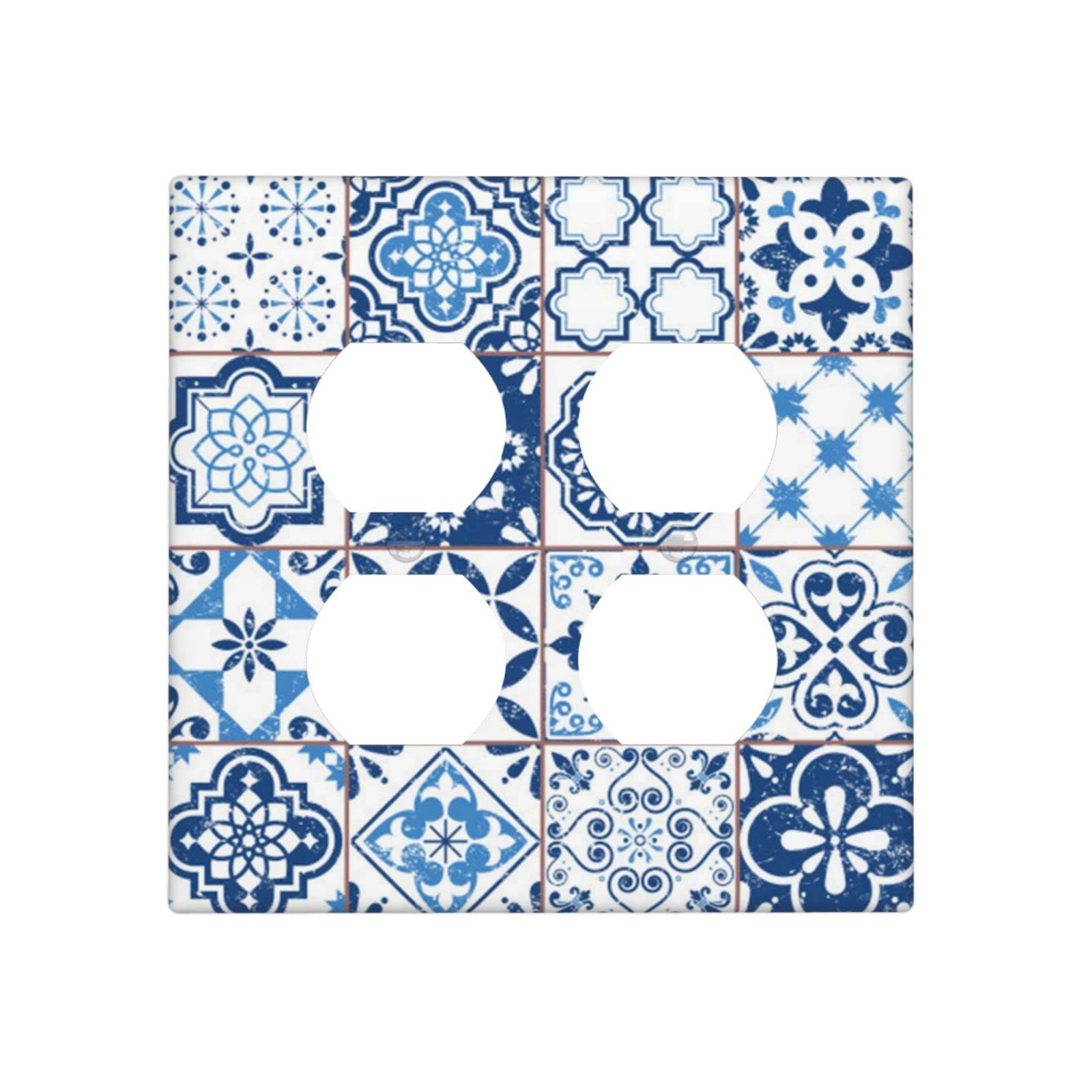 DonyouBlue Moroccan Tiles Wall Plate 2 Gang Duplex Electrical Outlet Cover Decorative 4.5" x 4.5", Screws Included, Unbreakable