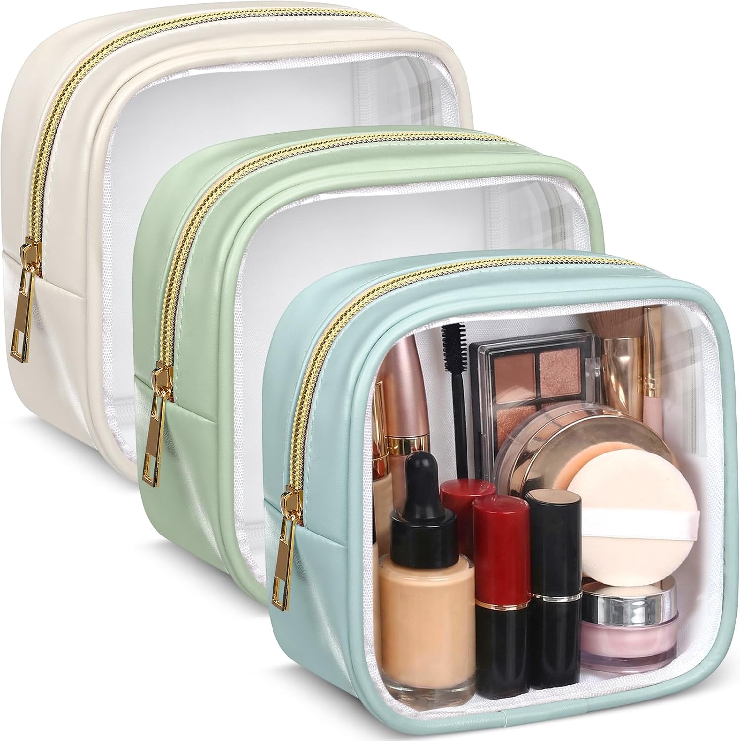Abbylike 3 Pcs Clear Makeup Bag Small Cute Purse for Women, Fresh Color