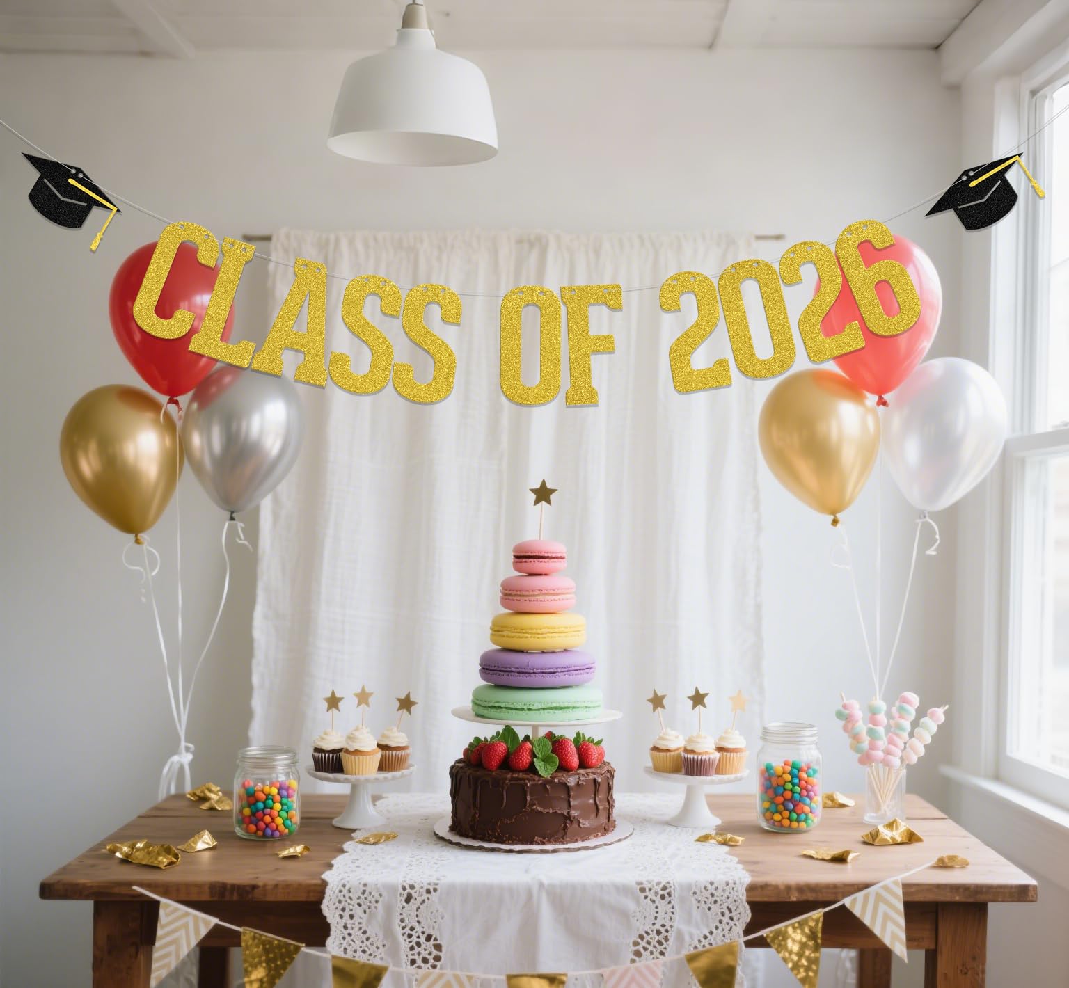 ZCXVC Class of 2026 Banner Congrats Grad Decor 2026 Graduation Party Decorations Gold Glitter - Image 4