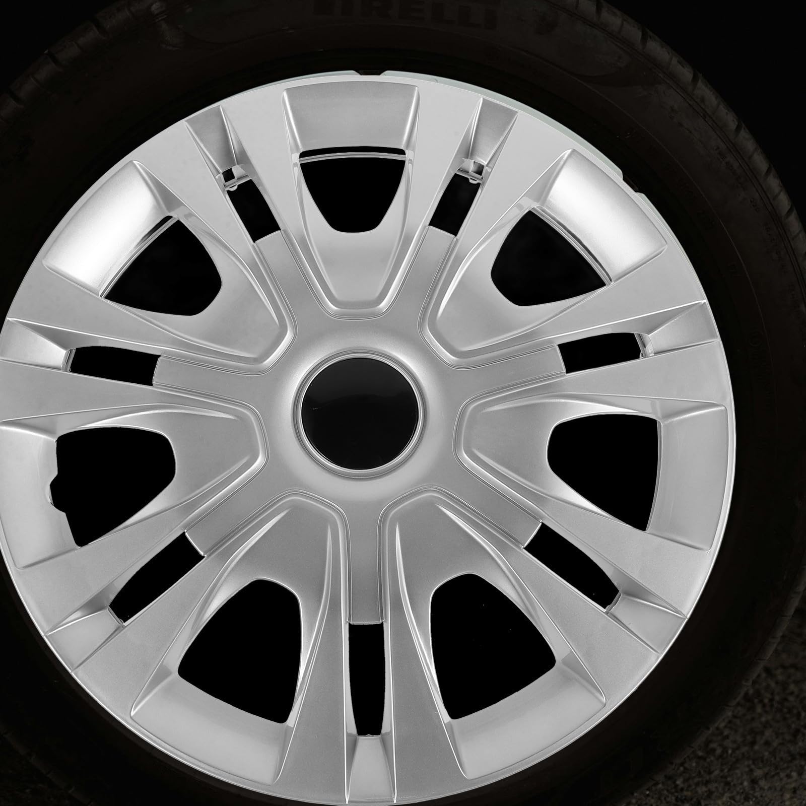 Coprimozzi Centrali 14 Pollici, Set 4 Pezzi, Plastico, Argento | Copertura per Ruote Auto, Stile Unico e Compatibilità Ampia, Design Decorativo Resistenza ai Danni