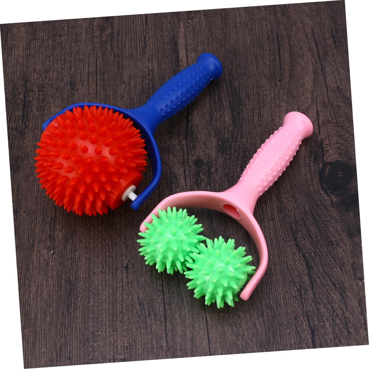 Rodillo de Masaje Manual 2 Piezas de Pvc para Masaje Corporal | Rosa y Azul, Mango Antideslizante, Cómodo de Sujetar, Uso en Casa y Oficina