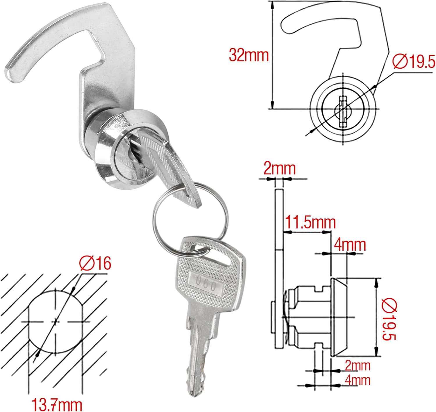 Cabinet Cam Lock Drawer with Quick Clip 2 Keys – Desk Locks Filing Replacement Door for Secure File Cabinets – Zinc Alloy Cylinder Lock for Toolbox Storage Flight Boxes Cash Register Gym Lockers