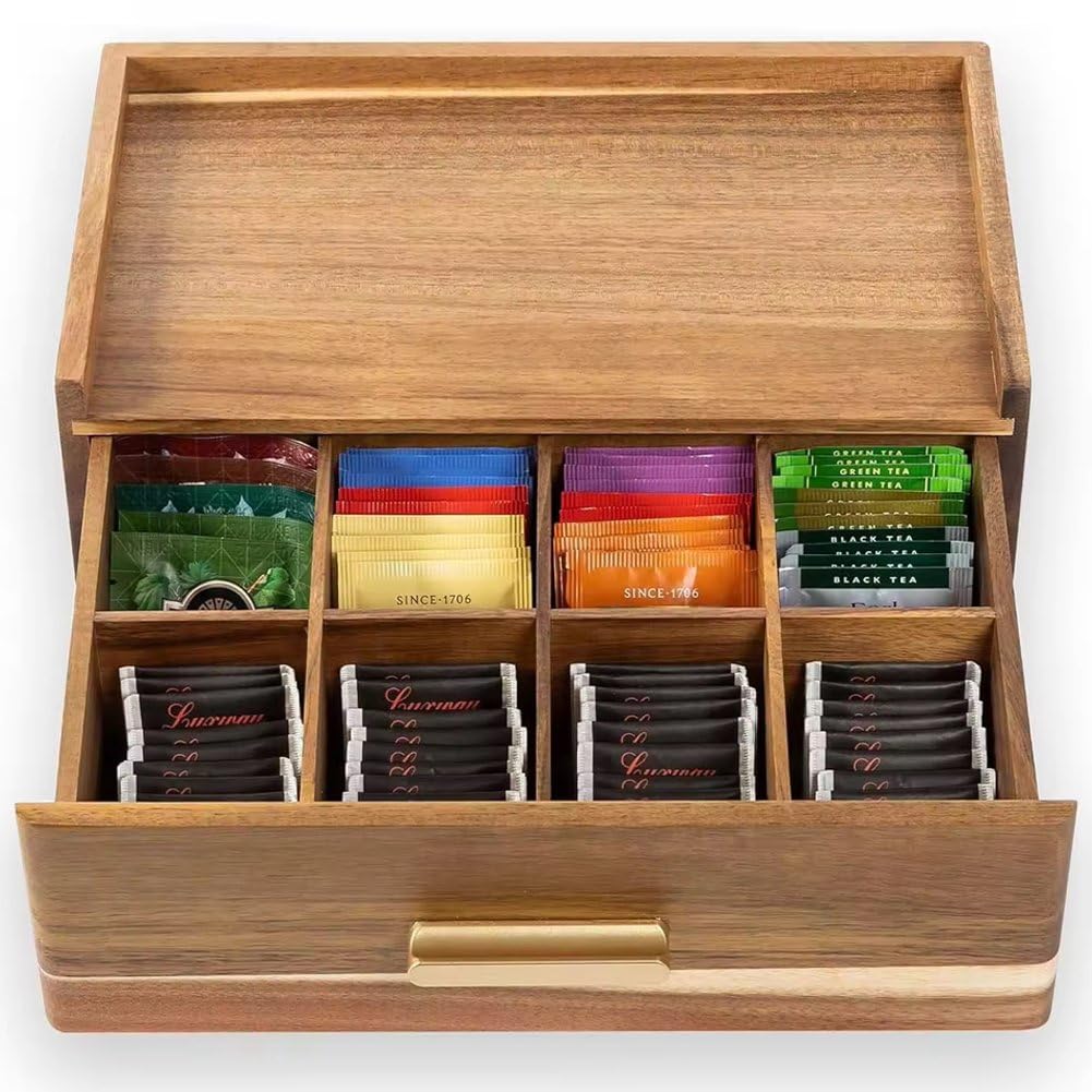Organizador De Bolsitas De Té De Madera, Caja Organizadora para Guardar Bolsitas De Té, Cajón para Decoración De Gabinetes Y Encimeras.