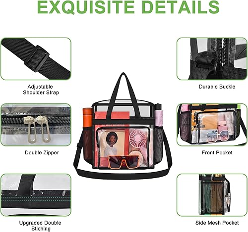 Vista 431 de Oraben Bolsa transparente transparente aprobada para estadios de 12 x 6 x 12 pulgadas, bolsa de estadio para trabajo, juegos deportivos, gimnasio