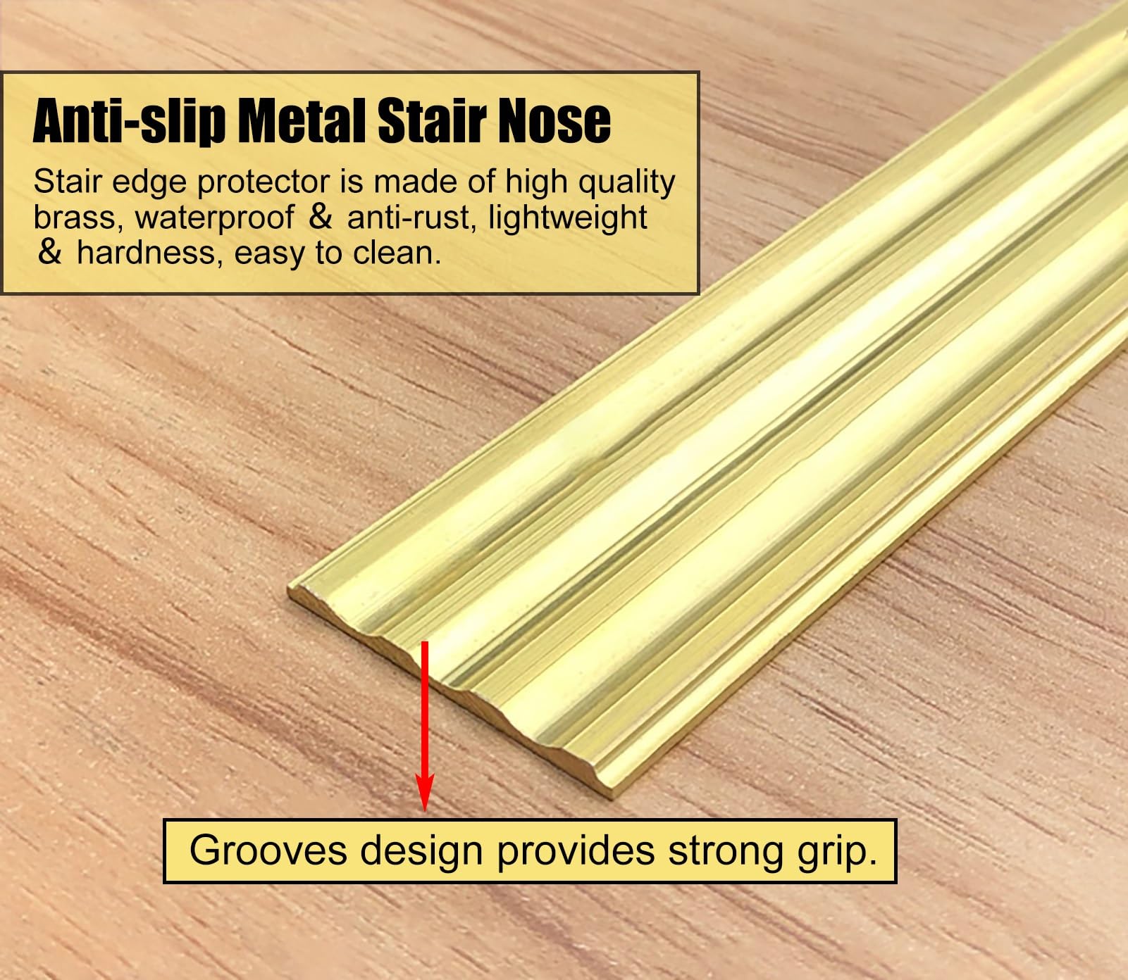 Tira de transición Antideslizante de latón para Nariz de Escalera, Borde de Nariz de Escalera Interior y Exterior, Protector de Escalera para Pisos de Vinilo/escalones de Madera, prevención