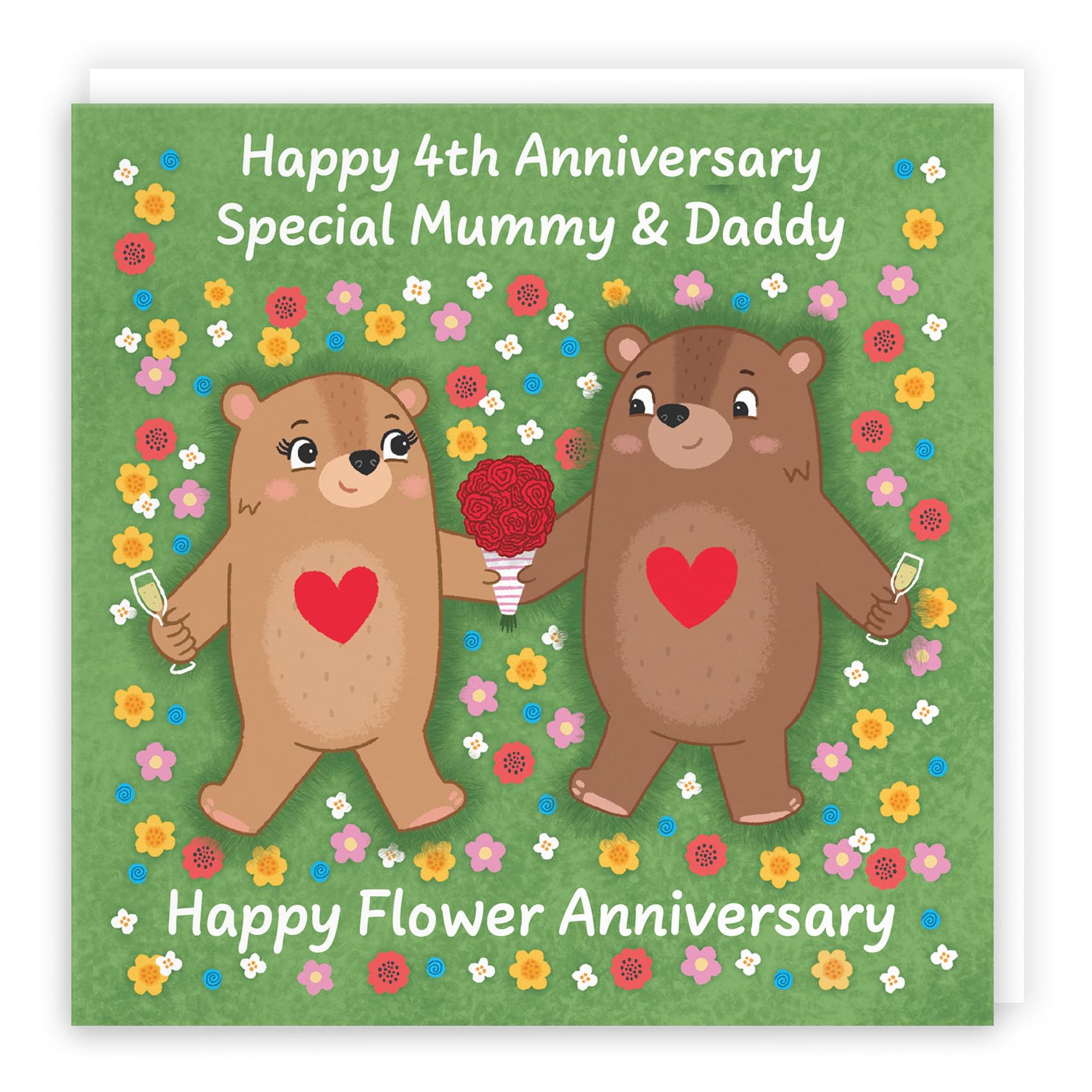Hunts England, Mummy And Daddy 4th Anniversary Card, Flower Anniversary, Fourth Anniversary, 4 Years, Cute Fun Bears Card