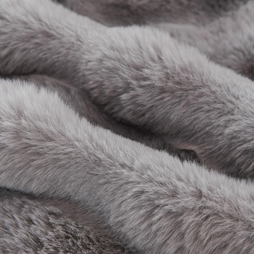 ROOMLIFE Faux Fur Fluffy Recliner Chair Slipcover Faux Rabbit Fur Sofa Cover, Soft Non-Slip Dog Chair Cover Furniture Protector Washable with Pocket, Elastic Straps for Kids (Dark Gray 23.6"X 91")