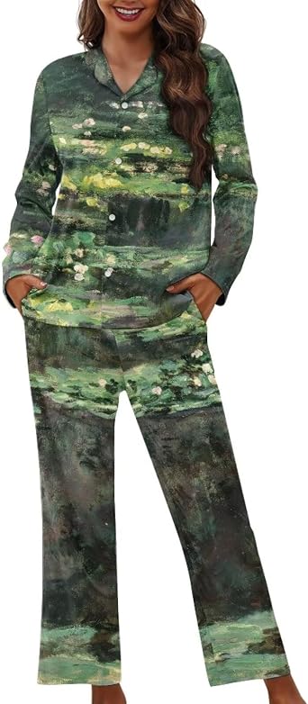 Casual Loose Lounge Sets Women Floral Pajamas Set Button Down Long Sleeve Sleepwear Soft PJ Sets Loungewear