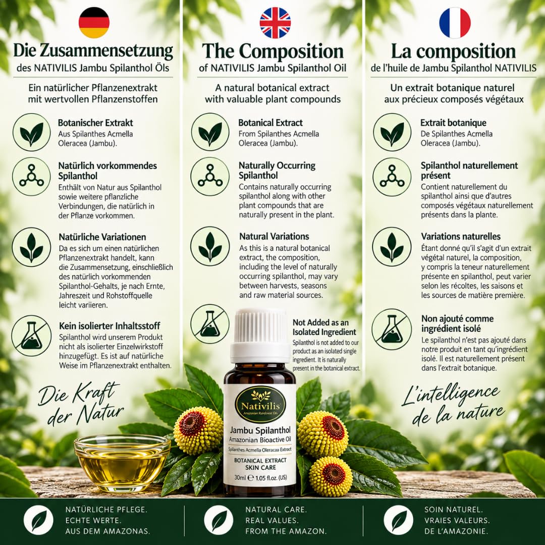 Nativilis Jambu Spilanthol Amazonian Bioactive Oil – Spilanthes Acmella Oleracea Extrakt – Botanischer Extrakt – 30 ml