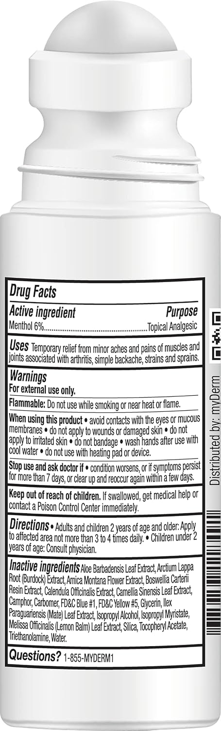 Myderm PRO Freeze Roll-On, 3 fl oz - Extra Strength 6% Menthol - ICY Roller for Elbows, Joints & Muscles - Hands-Free Topical Support - Made in The USA