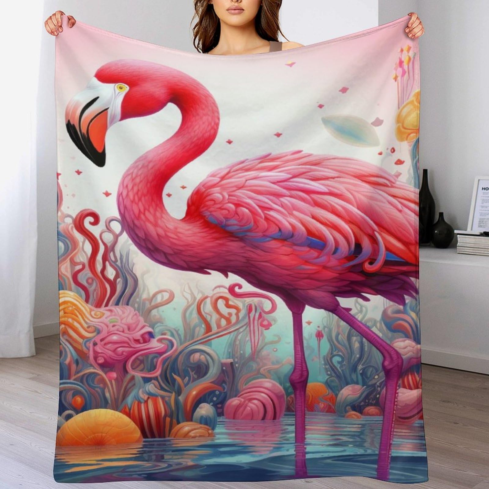 Manta de flamenco de franela para sofá de 130x180 cm