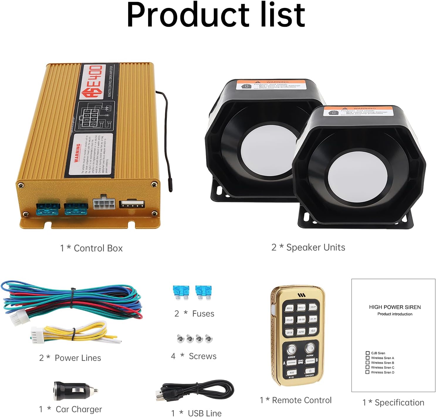 12V 400W 18 Tones Police Siren Mic PA System Wireless Car Alarm System with Emergency Warning Loud Horn Speaker & Remote Control for Firefighter Ambulance Vehicles Truck Car SUV ATV UTV