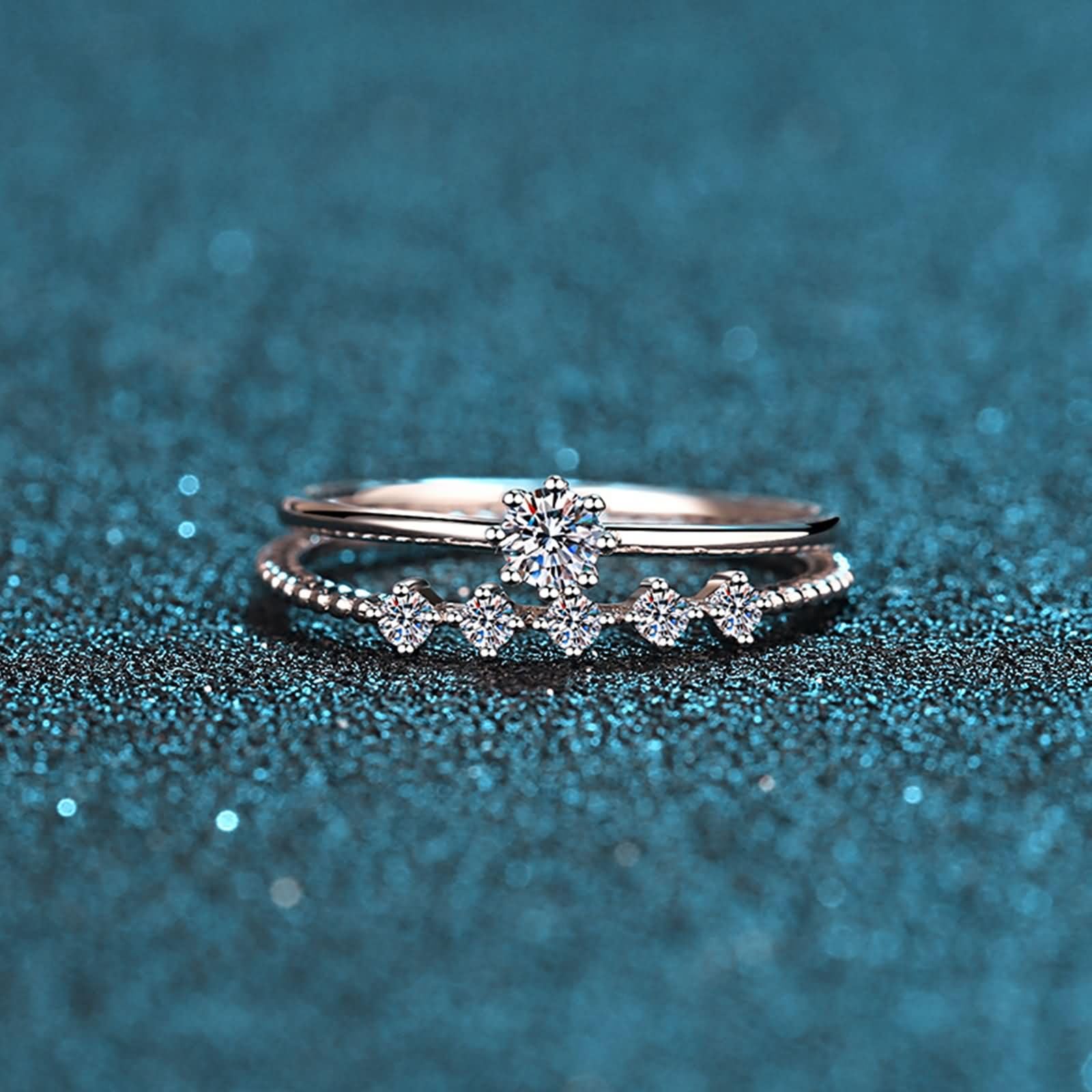Damski pierścionek ślubny 9K / 14K / 18K Białe złoto 9K / 18K Syntetyczny Diament Okrągły Pierścionek Pierścionek z Okrągłym Diamentem, Srebrny Pierścionek Kobiecy