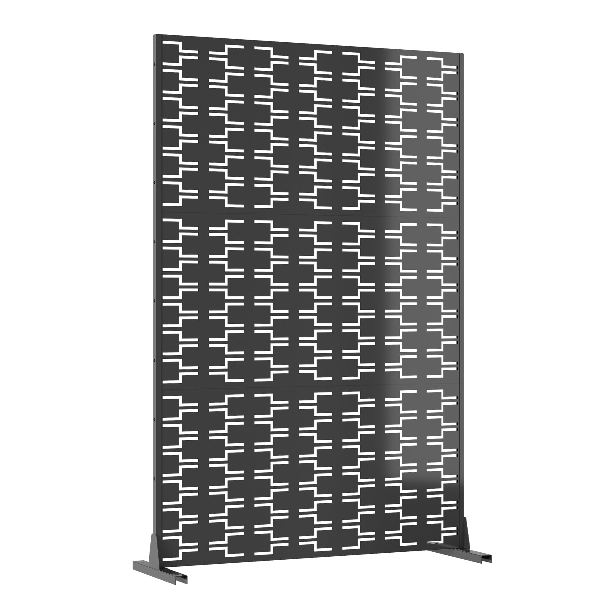 Aptliton Modern Metal Privacy Screen Outdoor – Freestanding Decorative Fence Panel, Black Brick Style, Galvanized Steel Divider, Weather Resistant for Patio, Garden, Deck, Balcony – 47x72 Inches