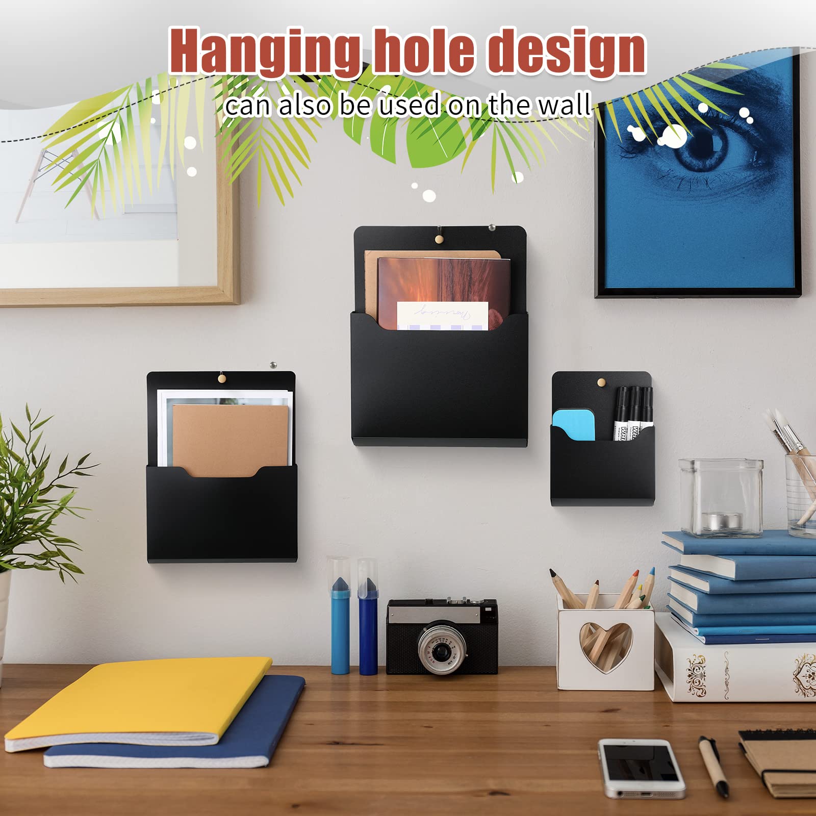 Patelai 3 Pcs Magnetic File Holder Magnetic Wall File Organizer Letter Size Paper Fridge Magnet Organizer Magazine Fridge Pockets Refrigerator Storage for Locker Office Supplies (Black,Multi Size)