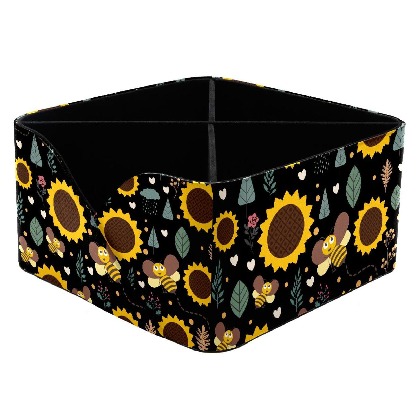 KengjuTesu Honey Bee Sunflowers Desktop Organizer Pen Holder, Rectangular Pencil Cup for Office, Study and Makeup Stations