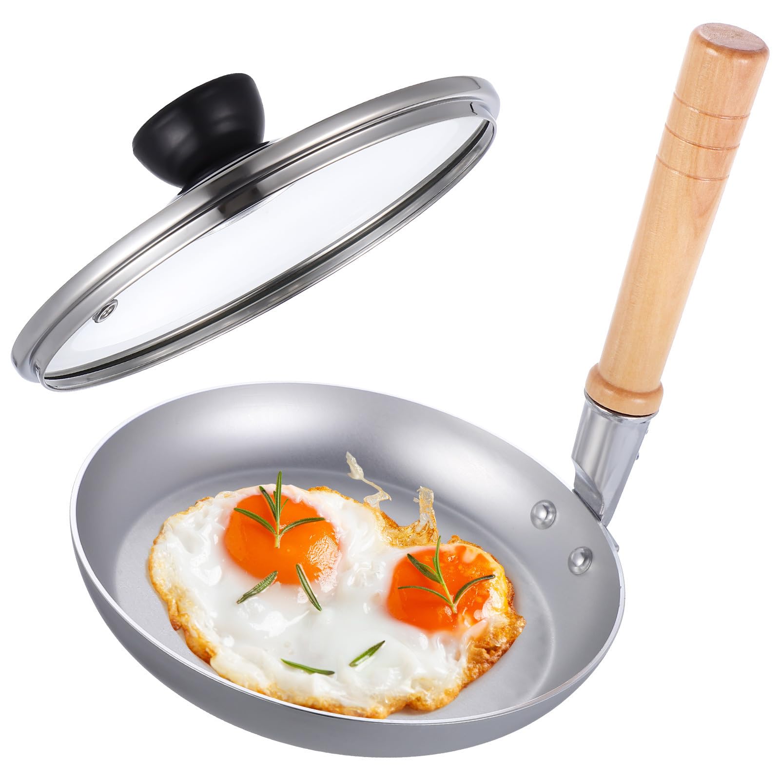 NUOBESTY Padella Tamagoyaki Giapponese Argento in Acciaio Inossidabile | Manico Verticale in Legno, Formato Compatto, per Piano a Gas, Uso Casa e Cucina Professionale