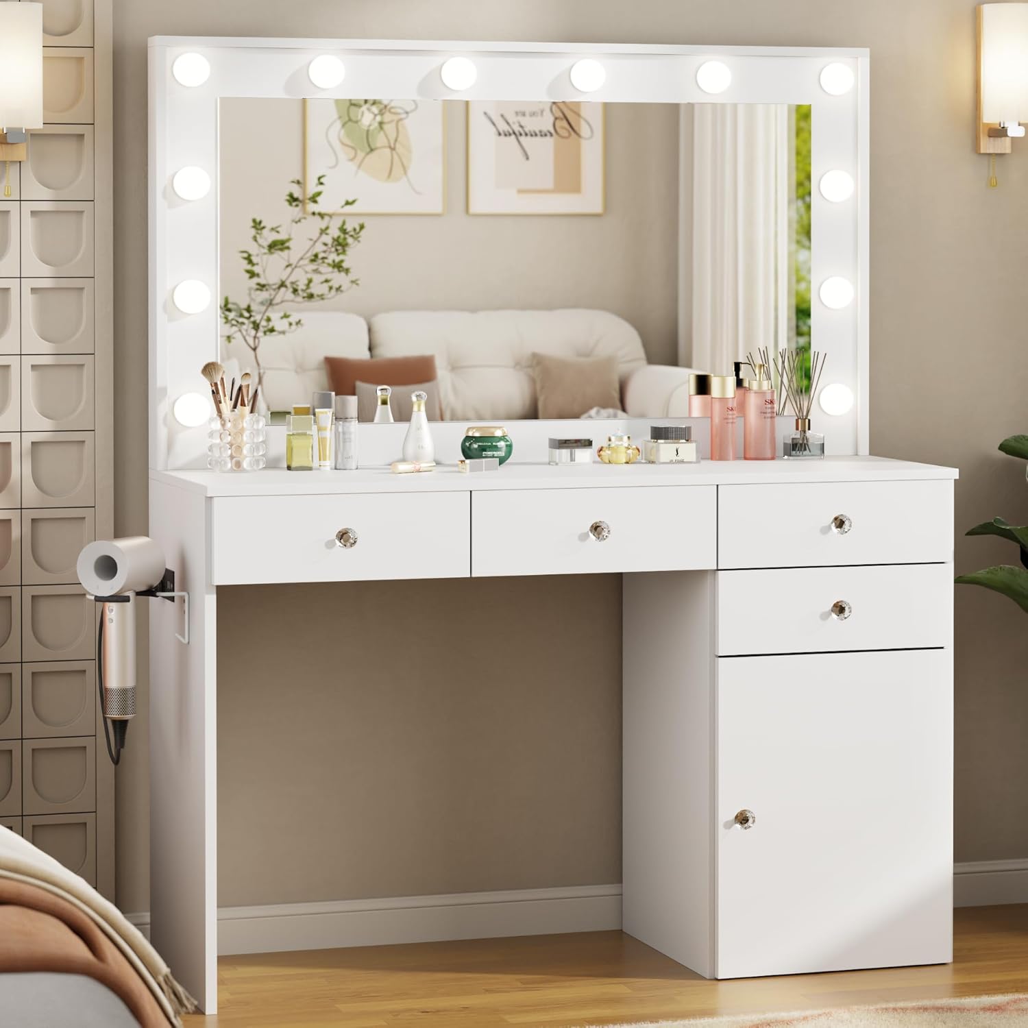 Otterease Vanity Desk with Mirror and Lights