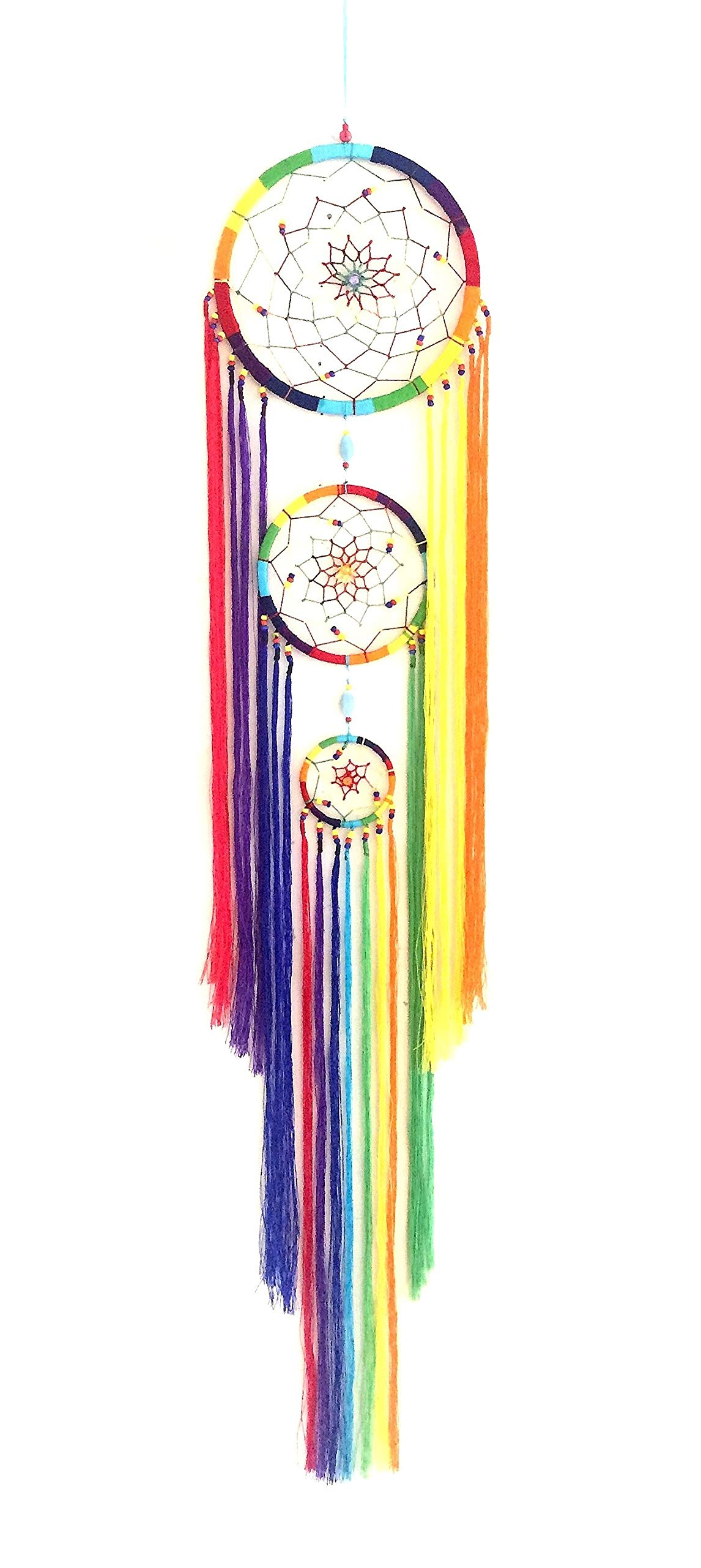 OMA Rainbow Chakra Dream Catcher Multi Color Boho Hippie Style Dreamcatcher Wall Hanging Decor Hand Crafted - 30" Long x 5" Diameter (Spiral)