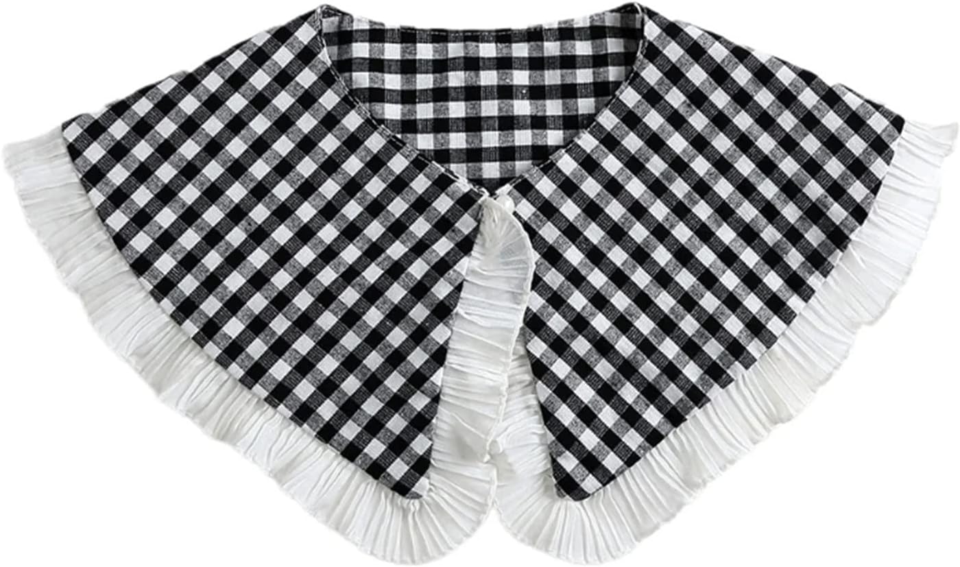 つけ襟 付け襟 レディース 女性チェック柄付け襟ショール フリル取り外し可能なネックレス ケープレット ポンチョ ファッション小物