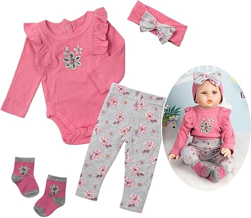 Ropa de muñeca Reborn de 22 pulgadas, accesorios para niña, juego de 4 piezas rosa para muñeca Reborn de 22 a 24 pulgadas, niña recién nacida