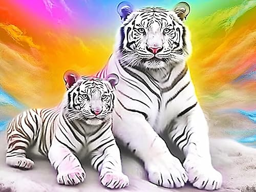 Miniatura 8 de Bimkole Kits de pintura de diamantes 5D con abrazo de tigre blanco juego de bordado de diamantes de imitación para bricolaje con diamantes kits de