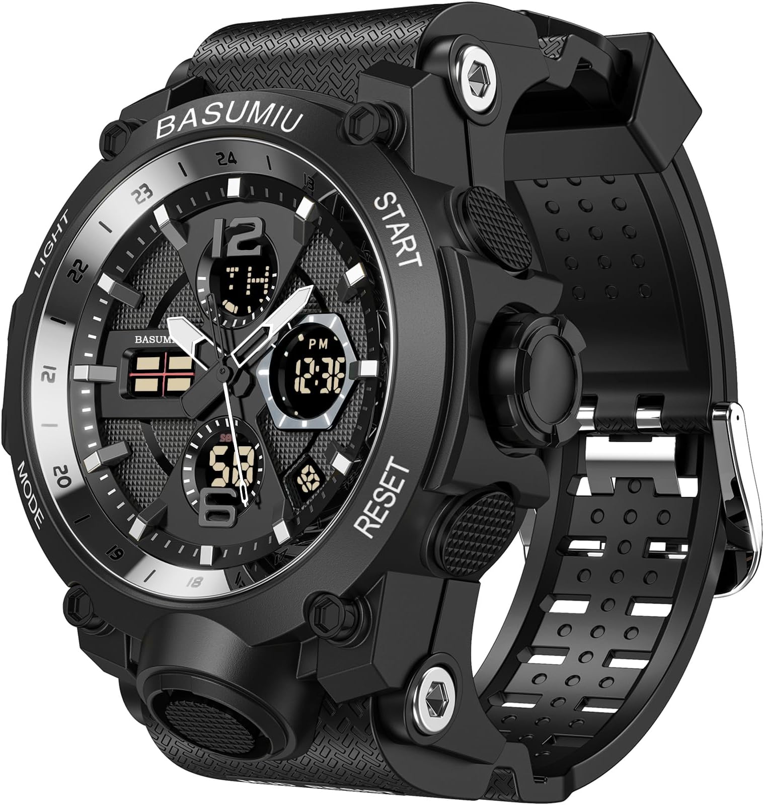 Pienolan Mens Sports Wrist Watches Analog Digital Tactical Military Watch Waterproof Gold Watches for Men (B-Black)