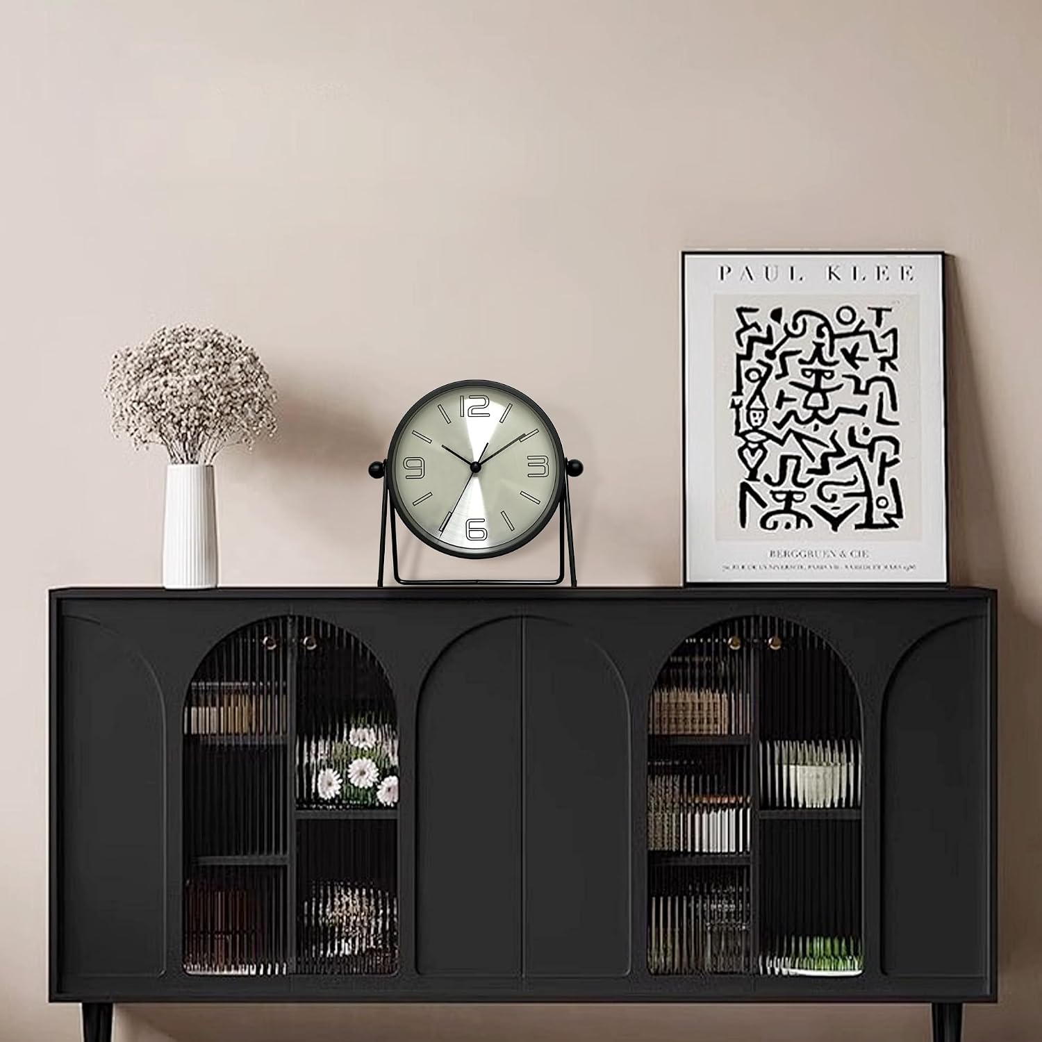 Vintage Metal Desk Clock for Bedroom, with Adjustable Angle Ticking Small, Battery Operated Mantel Bedside Clock, Decorative Table, Old Fashioned Style Black Decor, Adult Kid Gift, Silver