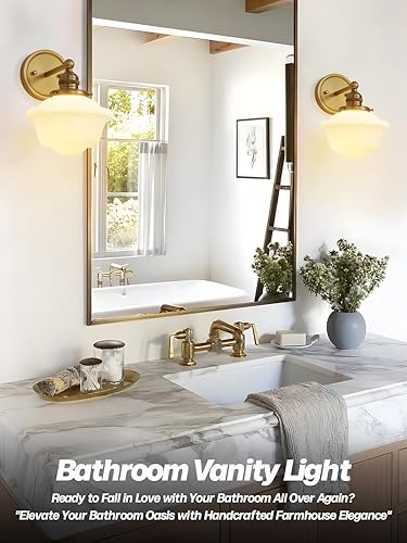 Miniatura 3 de Aplique de Pared Dorado, Luz Vintage para Tocador de Baño, Modernos Apliques de Vidrio Esmerilado Blanco Lechoso, Luces de Pared de Latón para Sala