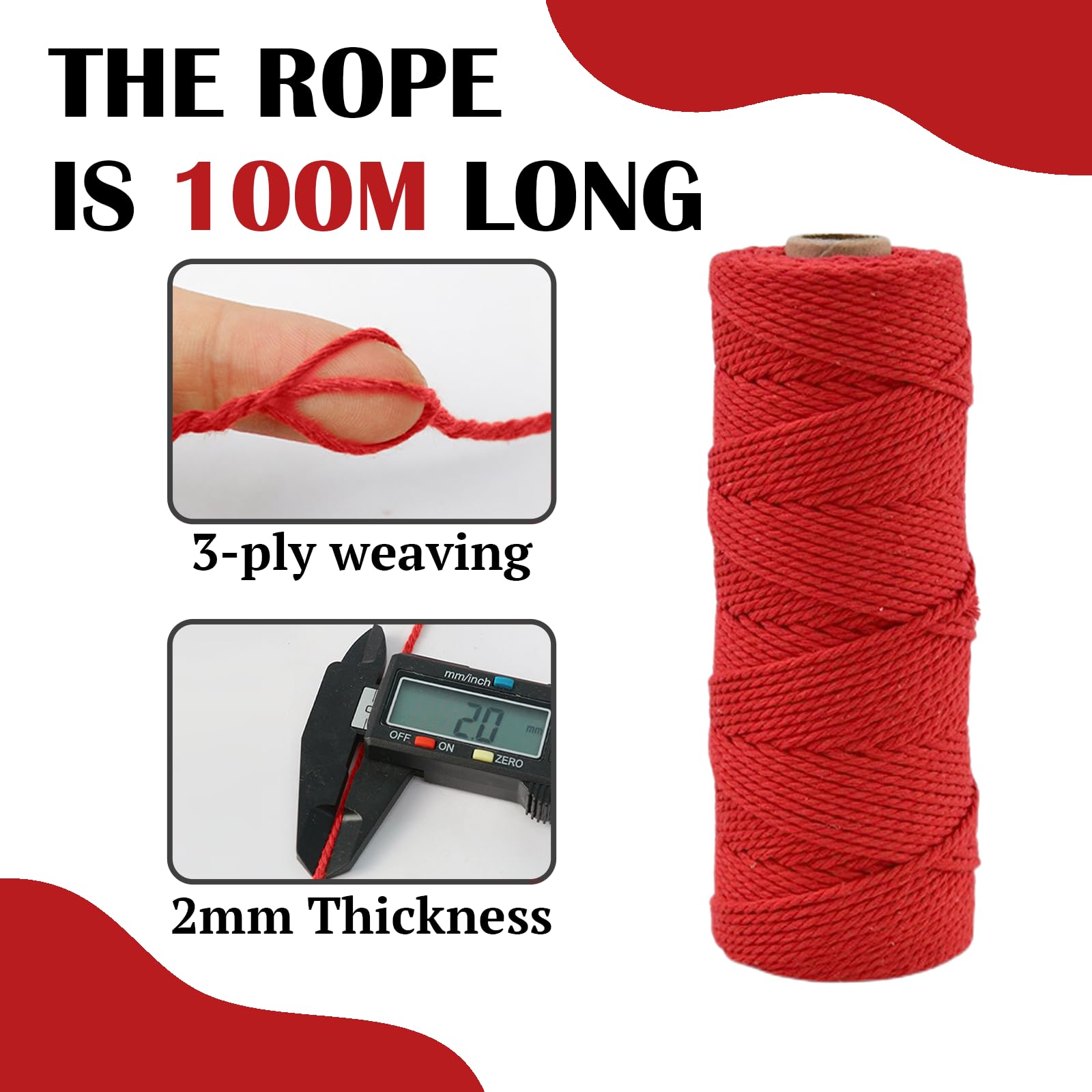 Corda Macramè In Cotone Naturale 100%, 2 Mm X 100 M, Colore Rosa/Rosso, Morbida E Resistente, Per Progetti Fai Da Te, Decorazioni, Regali - 2