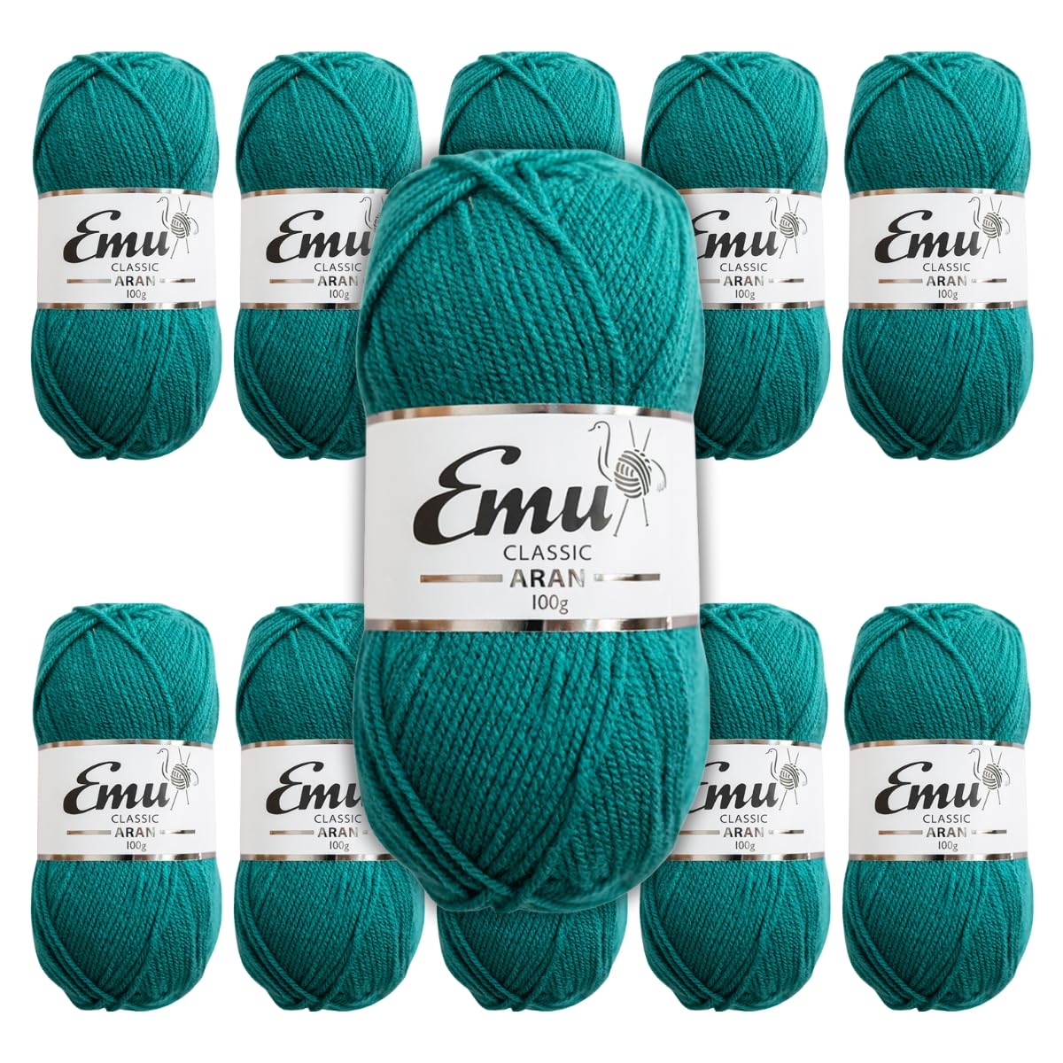 Emu Classic Aran Acrylic Yarn 100g Balls 210m, Pack of 10, Seafoam - 144