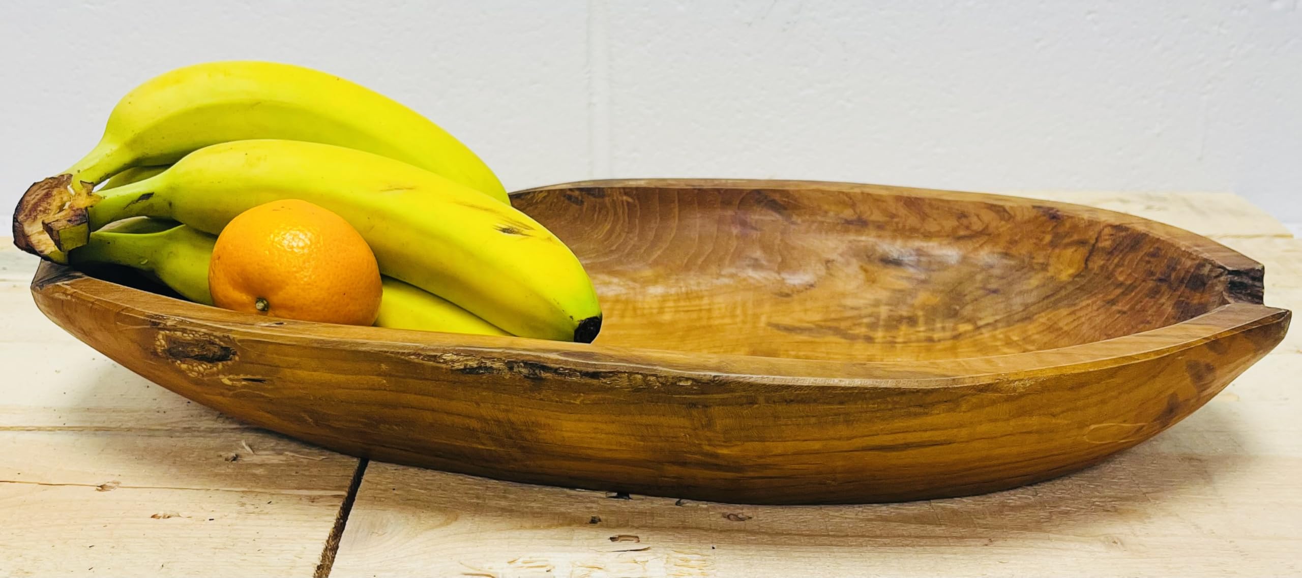 My Square Mile Rustic Wooden Serving or Display Bowl Carved from Teak Roots (Long Bowl 45cm)