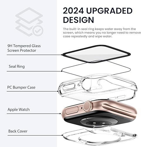 Miniatura 10 de Tensea - Funda protectora de pantalla impermeable para Apple Watch (2 en 1) para Apple Watch Serie SE 7, 5, 4, accesorios de 45 mm, iWatch protector