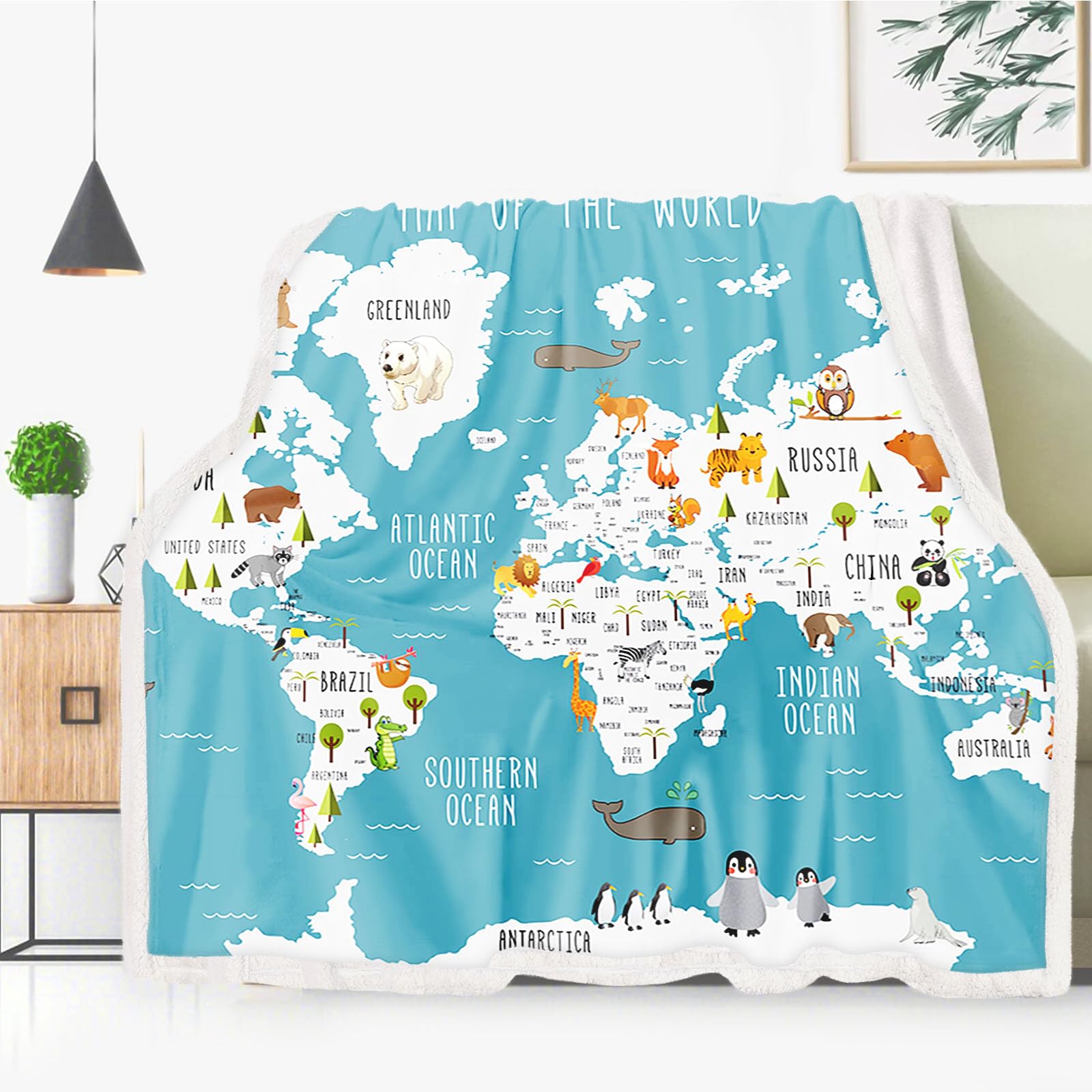 Couverture douillette dessin animé monde bleu 150x200 cm CHEFFS