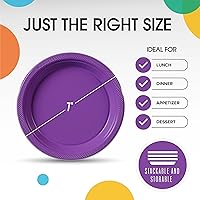 Vista 3 de Exquisitos platos de plástico morado Party Solids para fiesta, platos desechables morados de 7 pulgadas, suministros resistentes, 100 piezas