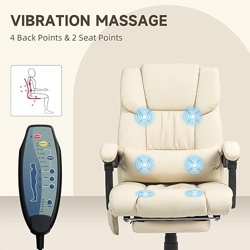 Miniatura 6 de Vinsetto Silla de oficina de masaje de respaldo alto con 6 puntos de vibración, silla de computadora reclinable de piel sintética, silla de