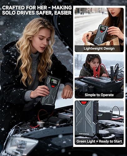 Miniatura 6 de Arrancador de batería de coche con compresor de aire, batería de 4000 A arrancador portátil para automóvil, caja de salto de 12 V (hasta 8.0 L de