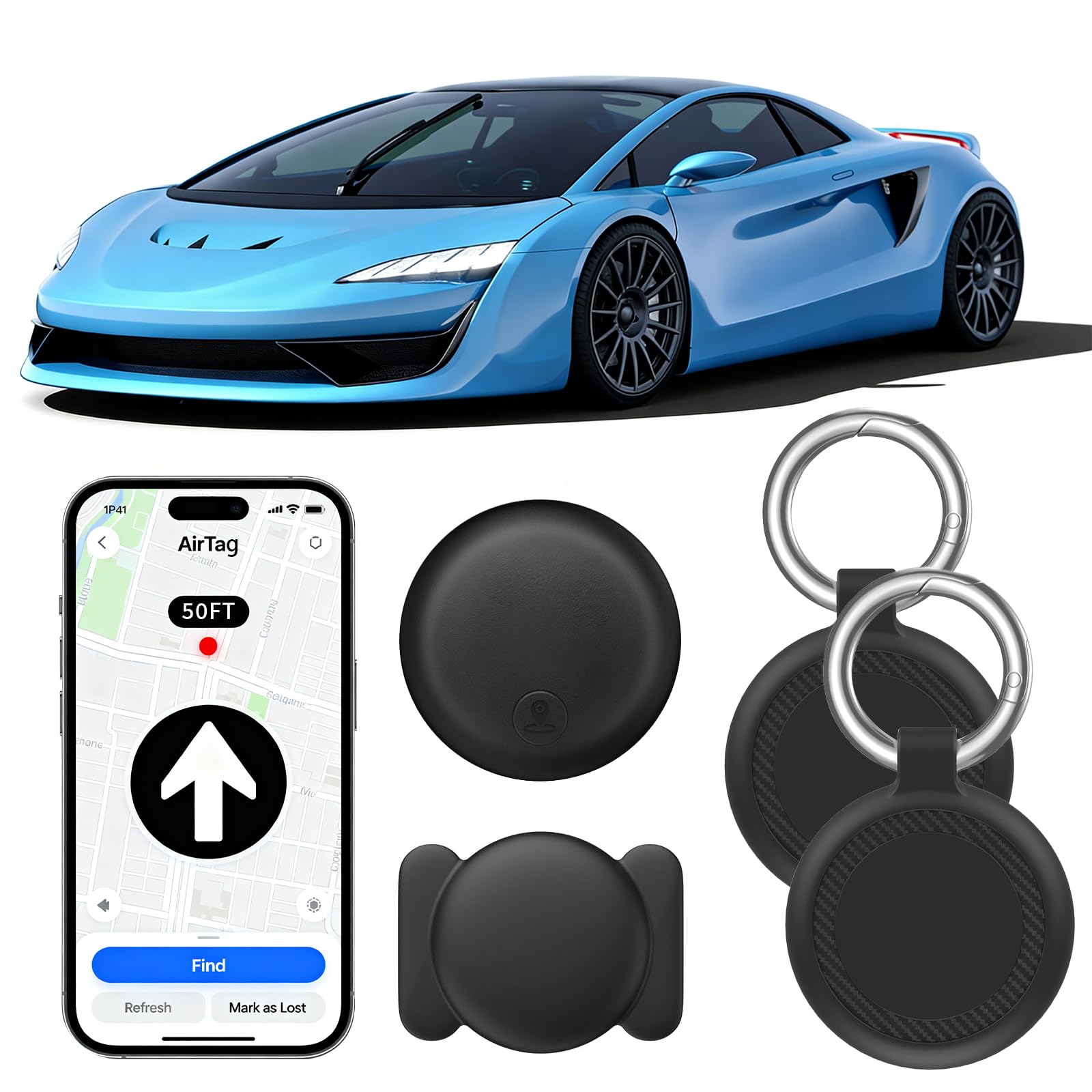 GPS-Tracker Auto Ohne ABO für iOS＆Android, Magnet Versteckte Fahrzeuge Tracker für Motorrad, Smart Tag Finder Keine Monatliche Gebühr, Vehicles Car Tracker mit Echtzeit-Standortbestimmung