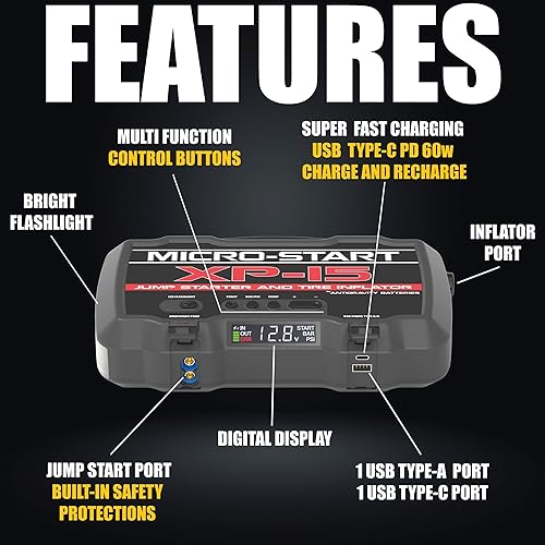 Miniatura 3 de Antigravity Batteries Arrancador de salto de 1500 A con compresor de aire - Amplificador de batería de litio de 12 V, caja de salto portátil para