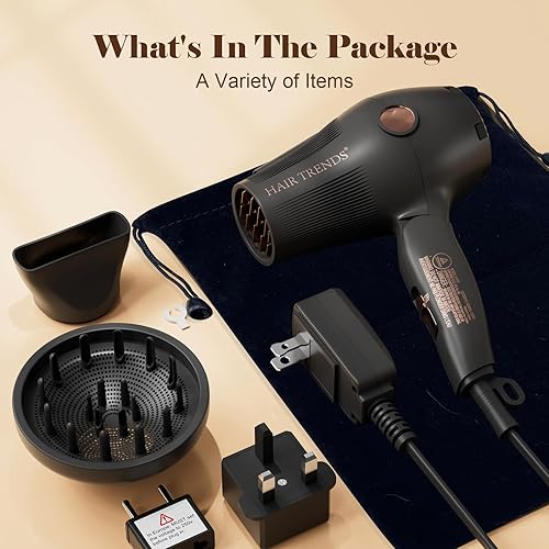 Miniatura 7 de Secador de pelo de viaje con difusor y concentrador, secador de pelo de doble voltaje (110 V-250 V) para viajes europeos, secador portátil compacto