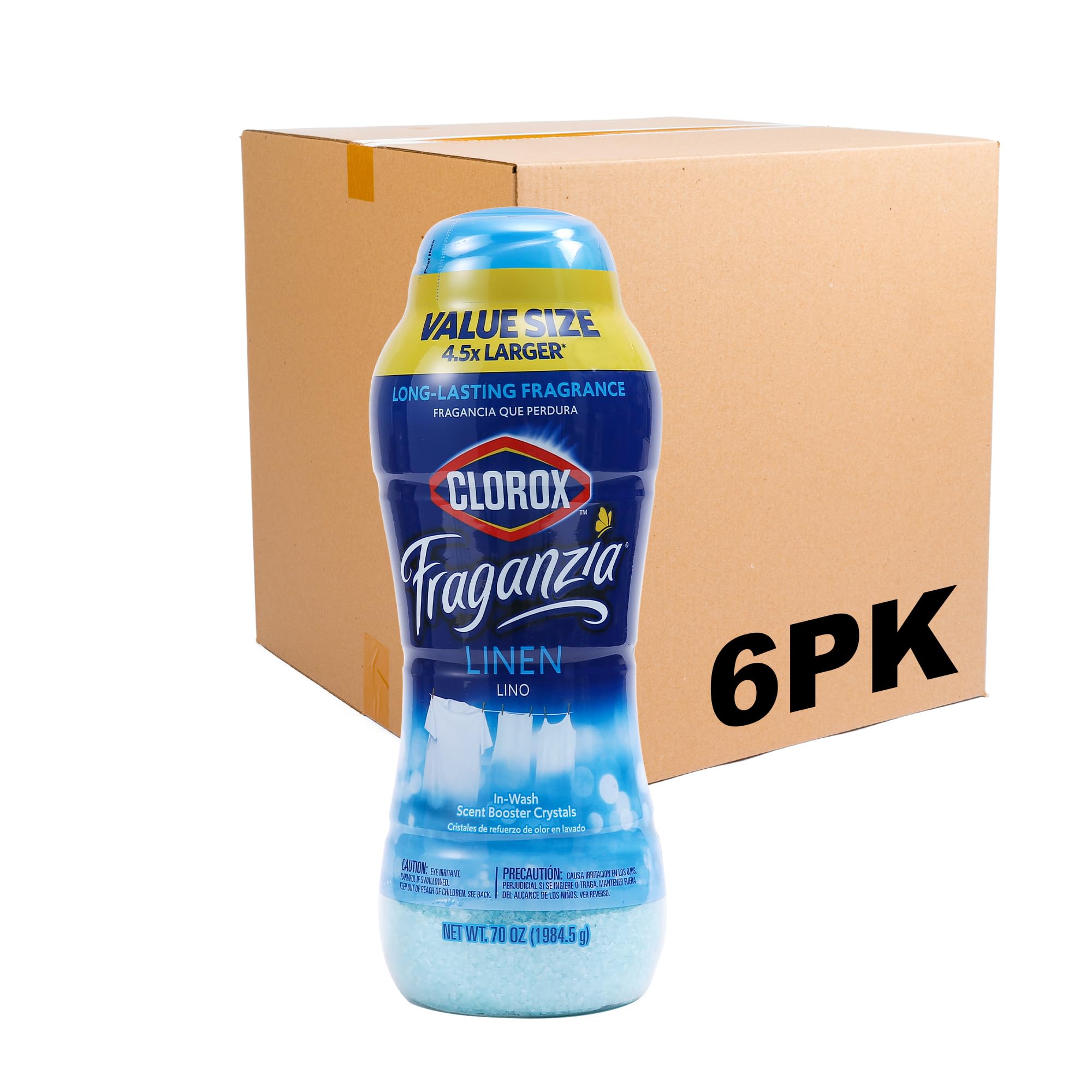 Clorox Fraganzia Laundry Scent Booster Crystals in Linen Scent - Scented In-Wash Freshener Beads for Fresh, Clean, Great Smelling Clothes and Linens, 70 Oz - 6 Pack