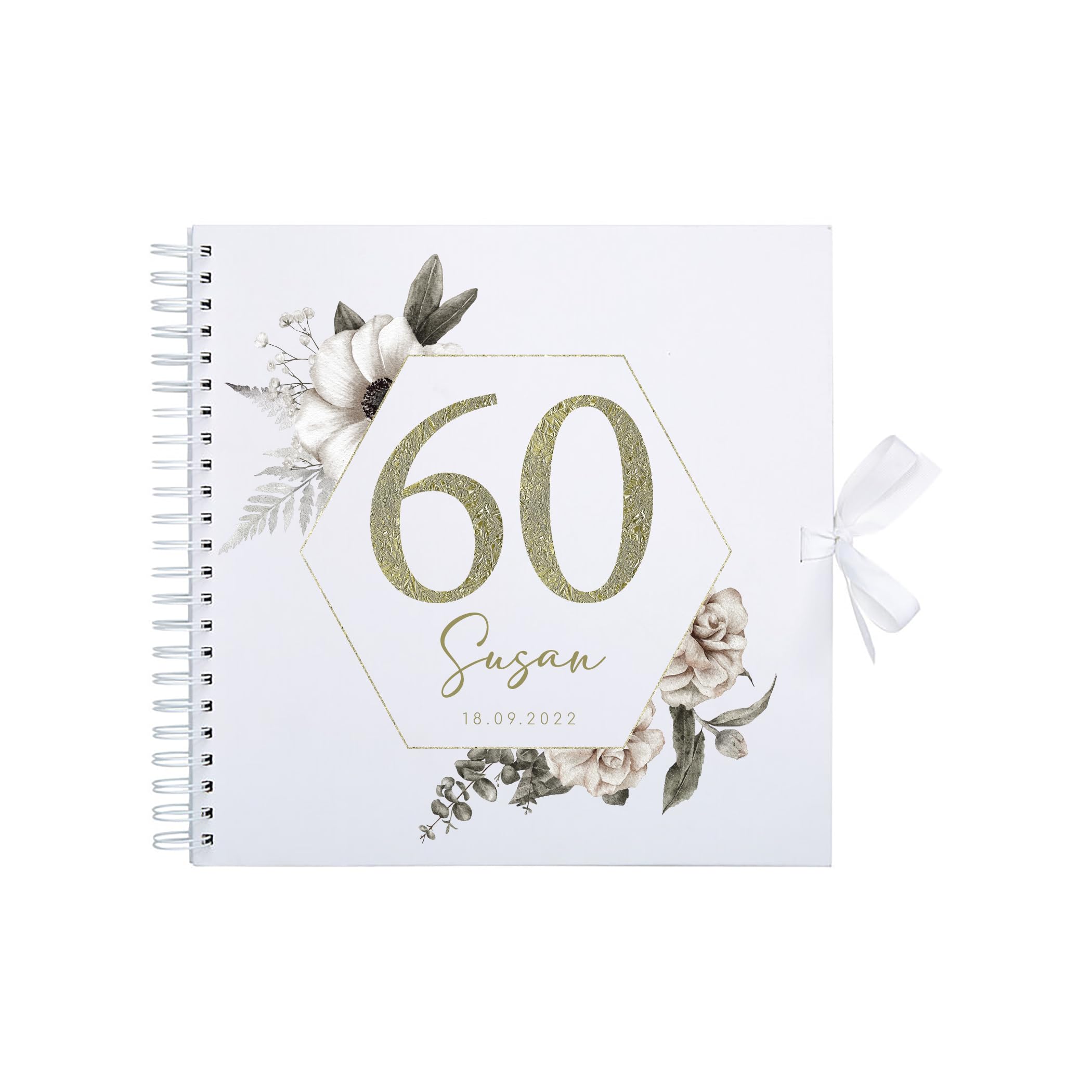 Personalised 60th Birthday Scrapbook Album 8” x 8” – Custom Name & Date – 50 Pages (100 Sides) – 200GSM Paper – Spiral Bound Birthday Memory Book & Keepsake